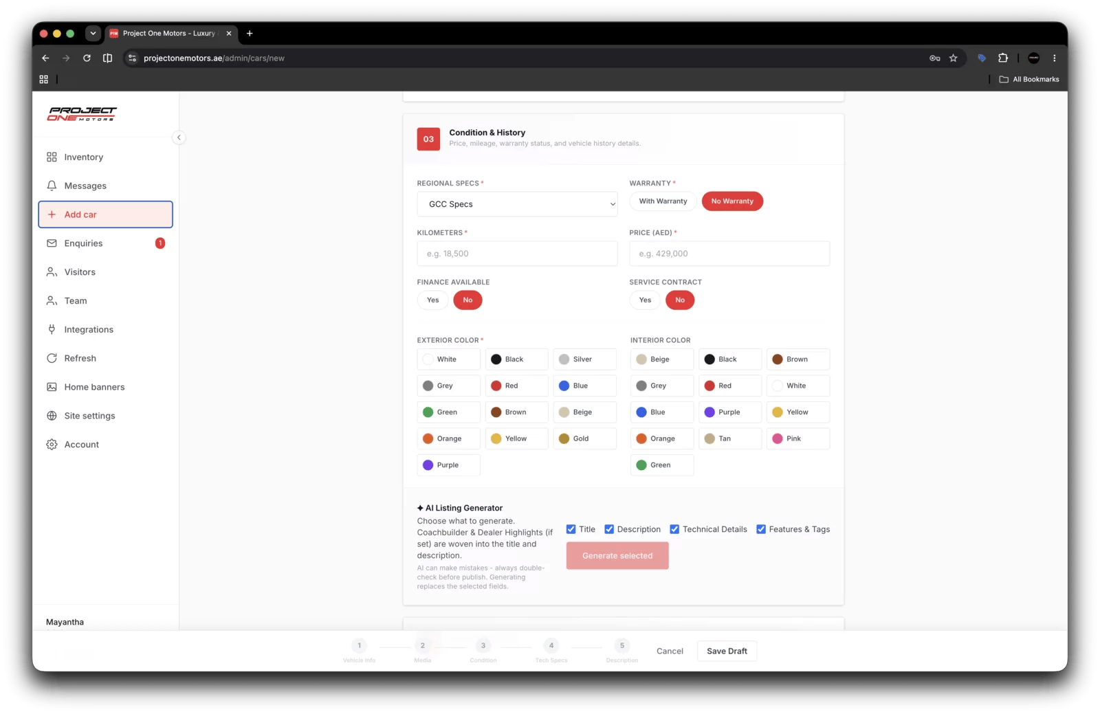The custom admin where publishing a car is one workflow instead of three.